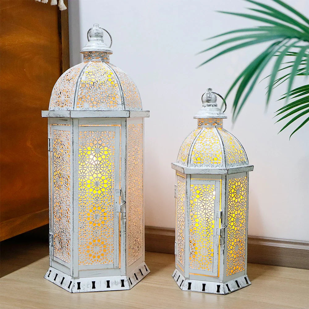 Set of 2-15"&19.5"H White Metal Lanterns-3