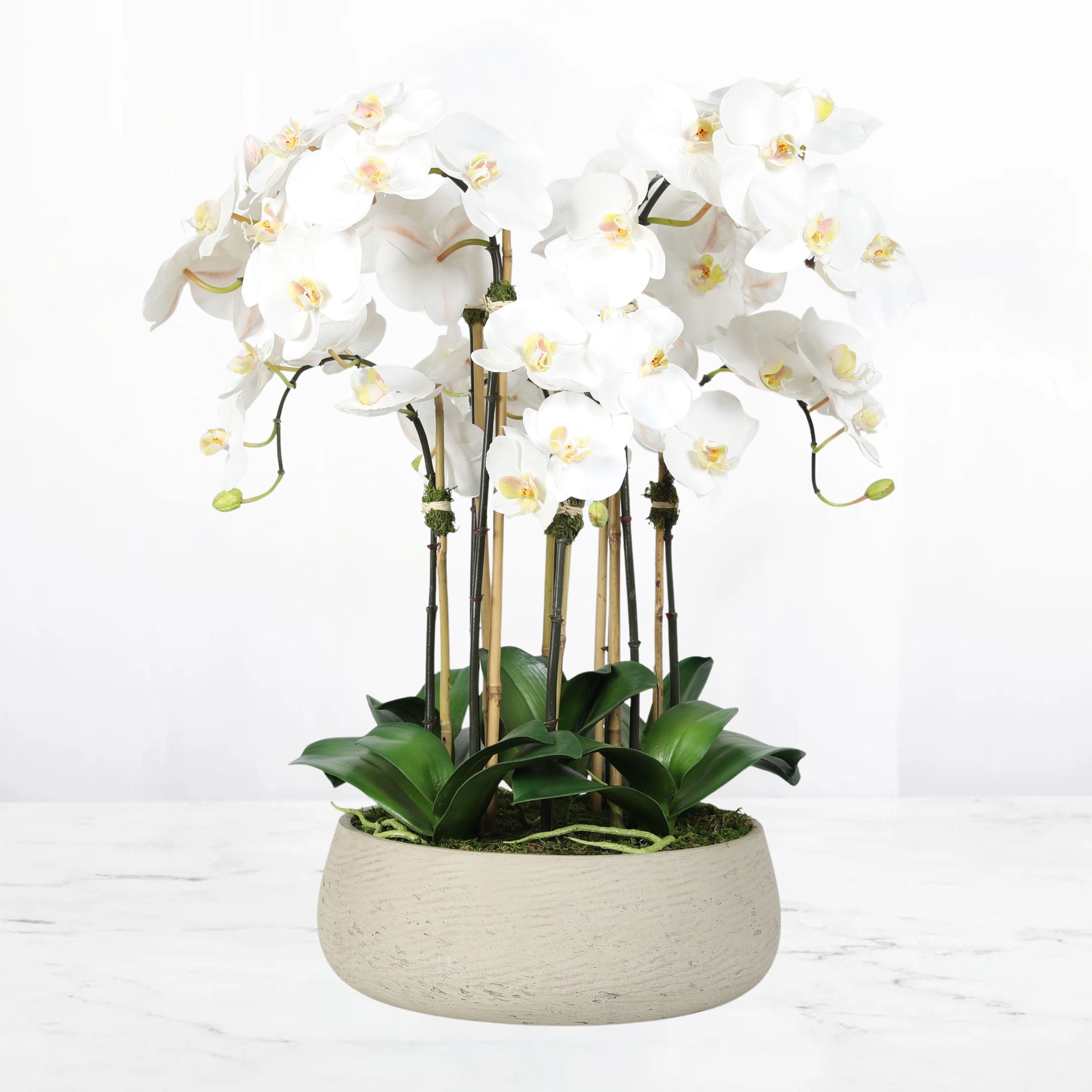 Artificial orchid centerpiece arrangement in beige planter - 28"-0