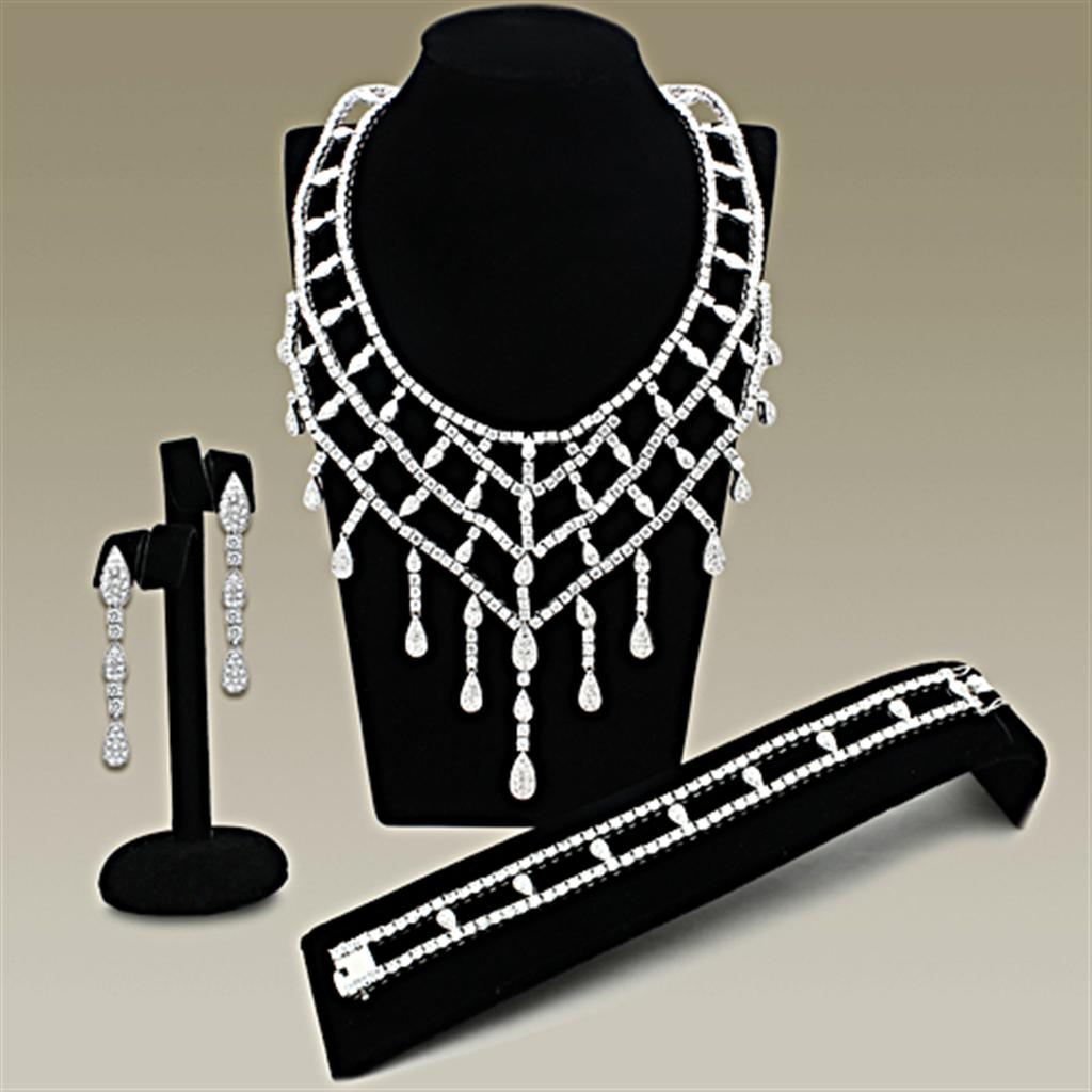 LO2428 - Rhodium Brass Jewelry Sets with AAA Grade CZ  in Clear-0