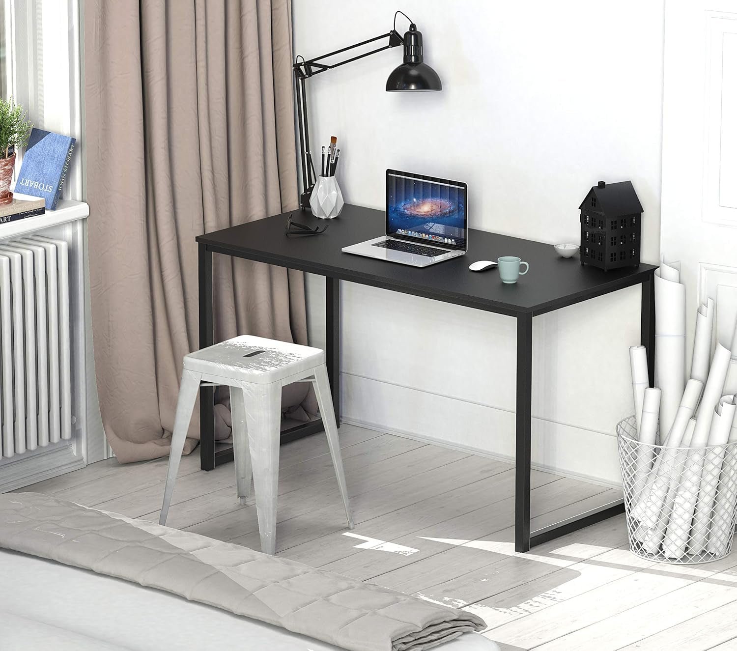 Modern 48 Inch Black Computer Desk for Home Office