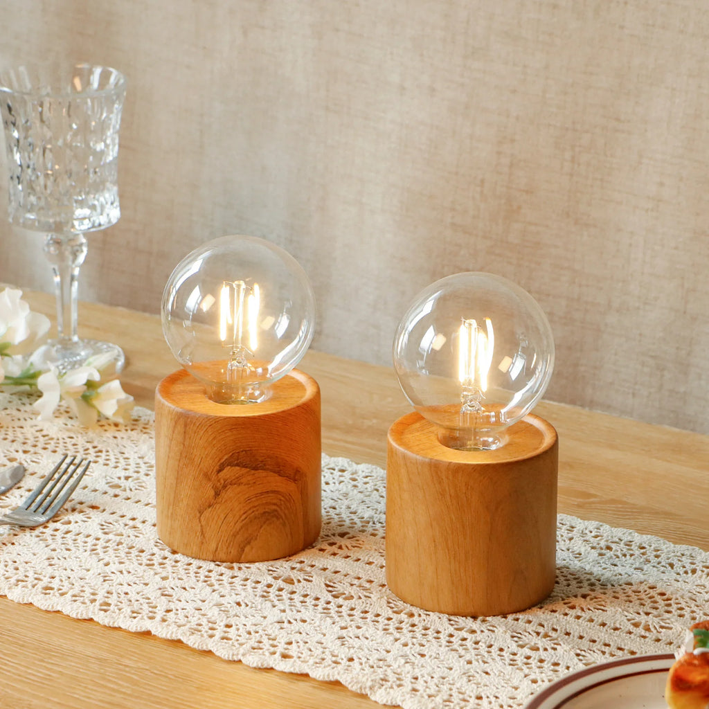6.5" Tall Ceramic Set of 2 Wood Grain Table Lamp-2