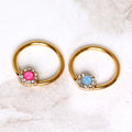 Gold Plated Jeweled Synthetic Opal Captive Bead Ring Nipple Jewelry-0