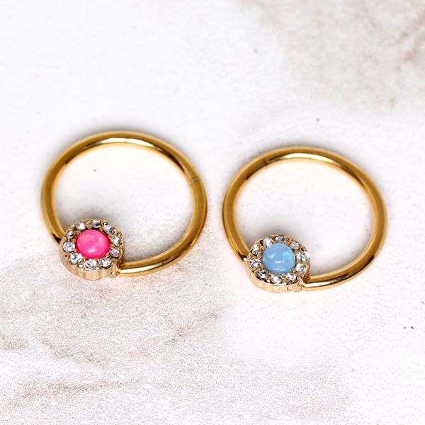 Gold Plated Jeweled Synthetic Opal Captive Bead Ring Nipple Jewelry-0