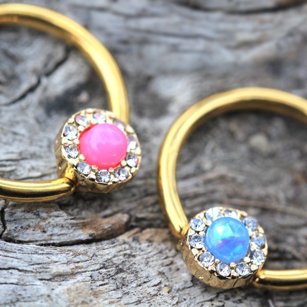 Gold Plated Jeweled Synthetic Opal Captive Bead Ring Nipple Jewelry-1