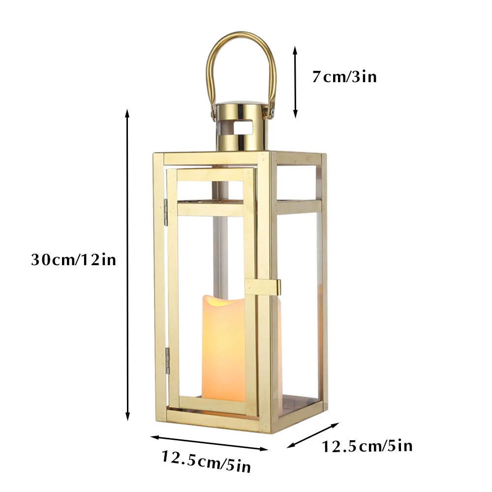 12'' High Metal Decorative Candle Lantern (Gold)-4
