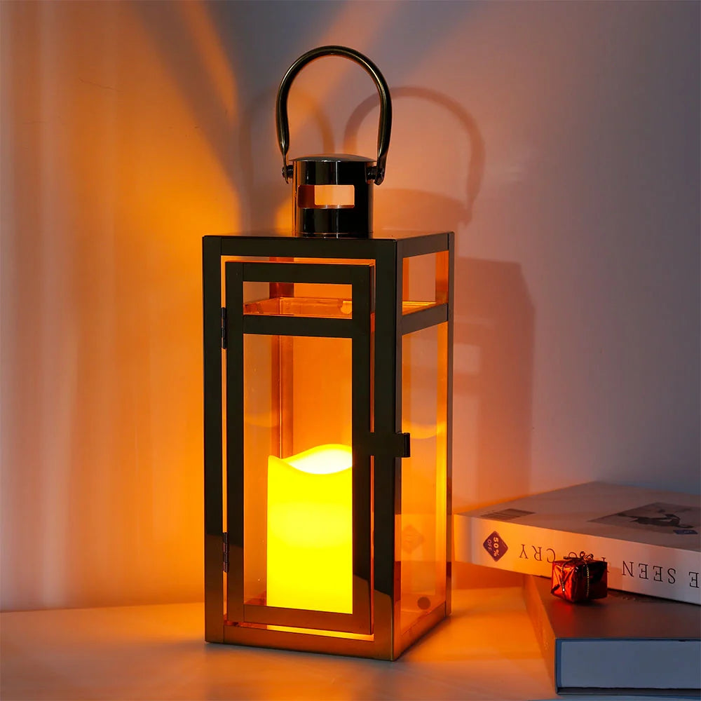 12'' High Metal Decorative Candle Lantern (Gold)-2