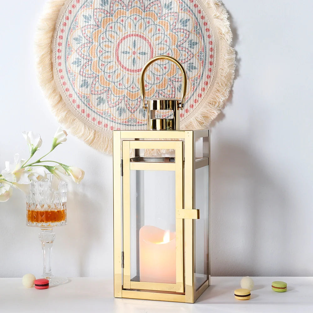 12'' High Metal Decorative Candle Lantern (Gold)-3