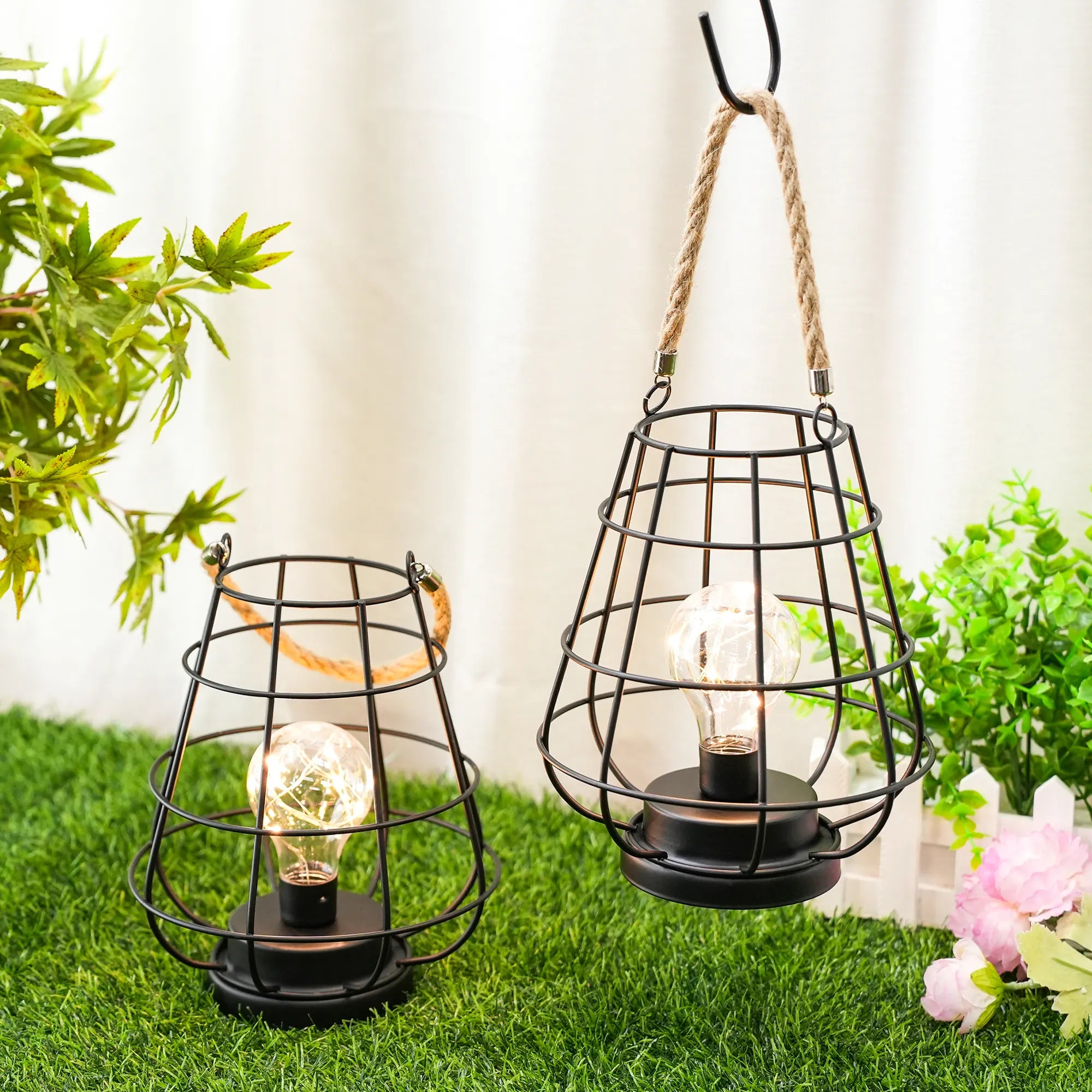 Set of 2 Cage Bulb Lantern Decorative Table Lamps-1