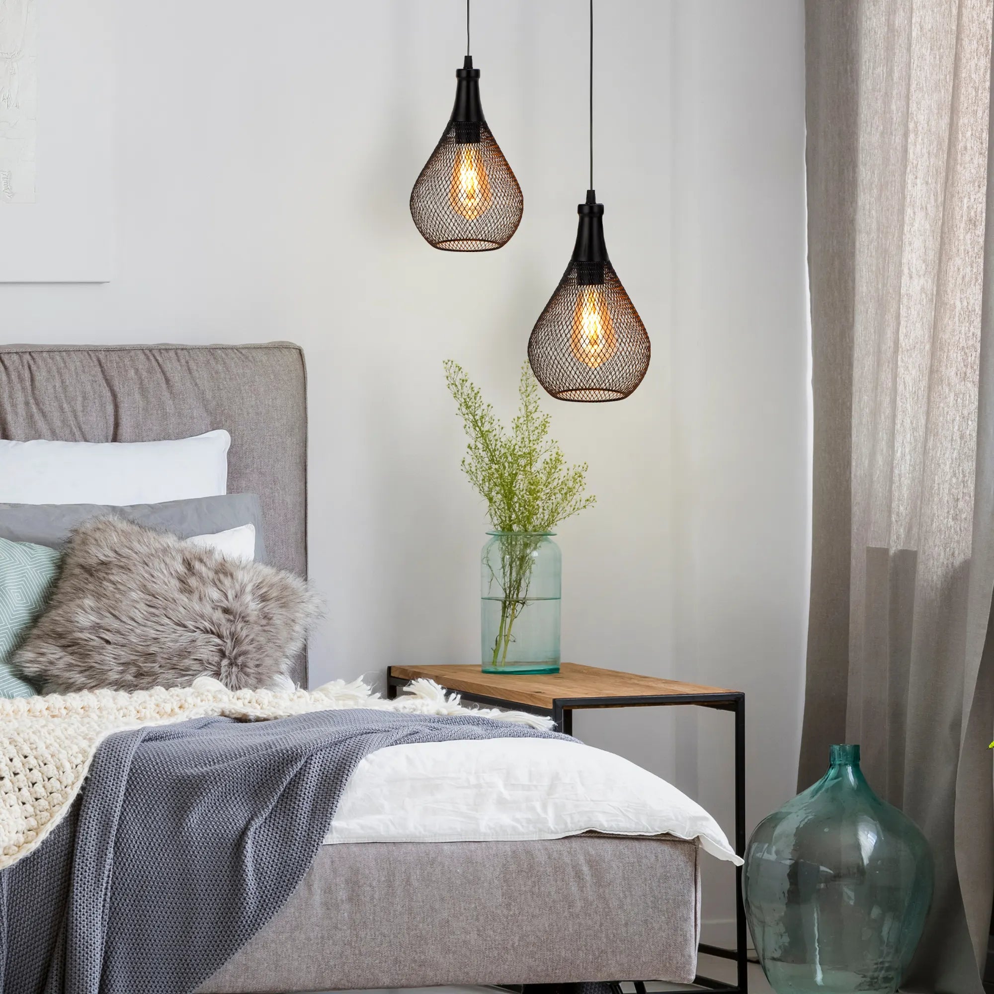 Set of 2 Hanging Lamps Battery Operated-0