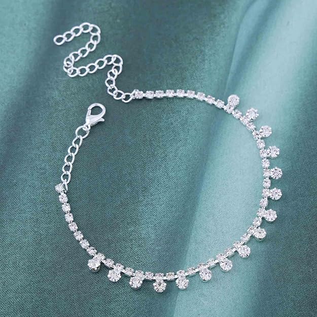 Rhinestone Water Drop Anklet Foot Jewelry for Women Silver-1