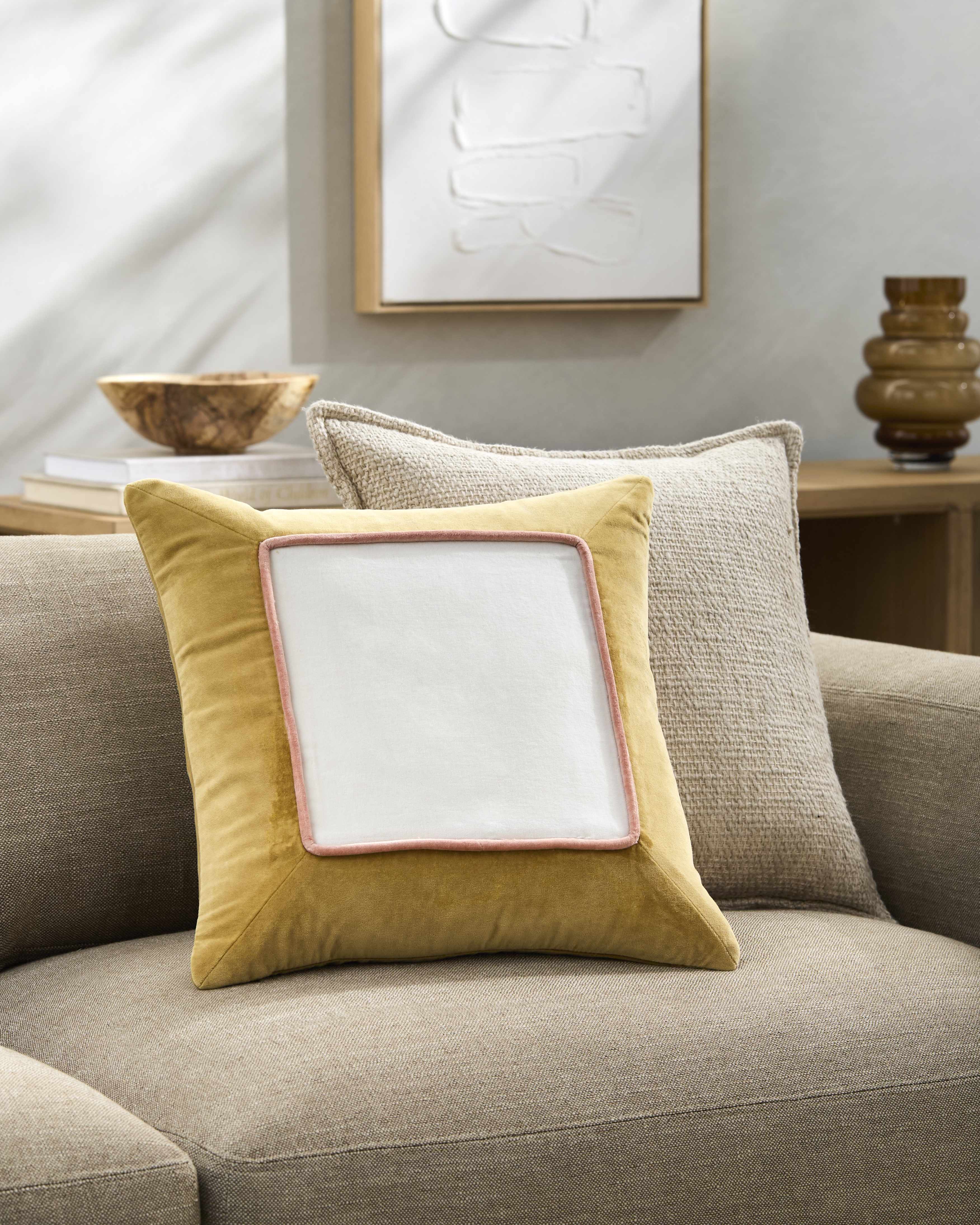 Rahiq Yellow Border Cotton Throw Pillow - Clearance-2