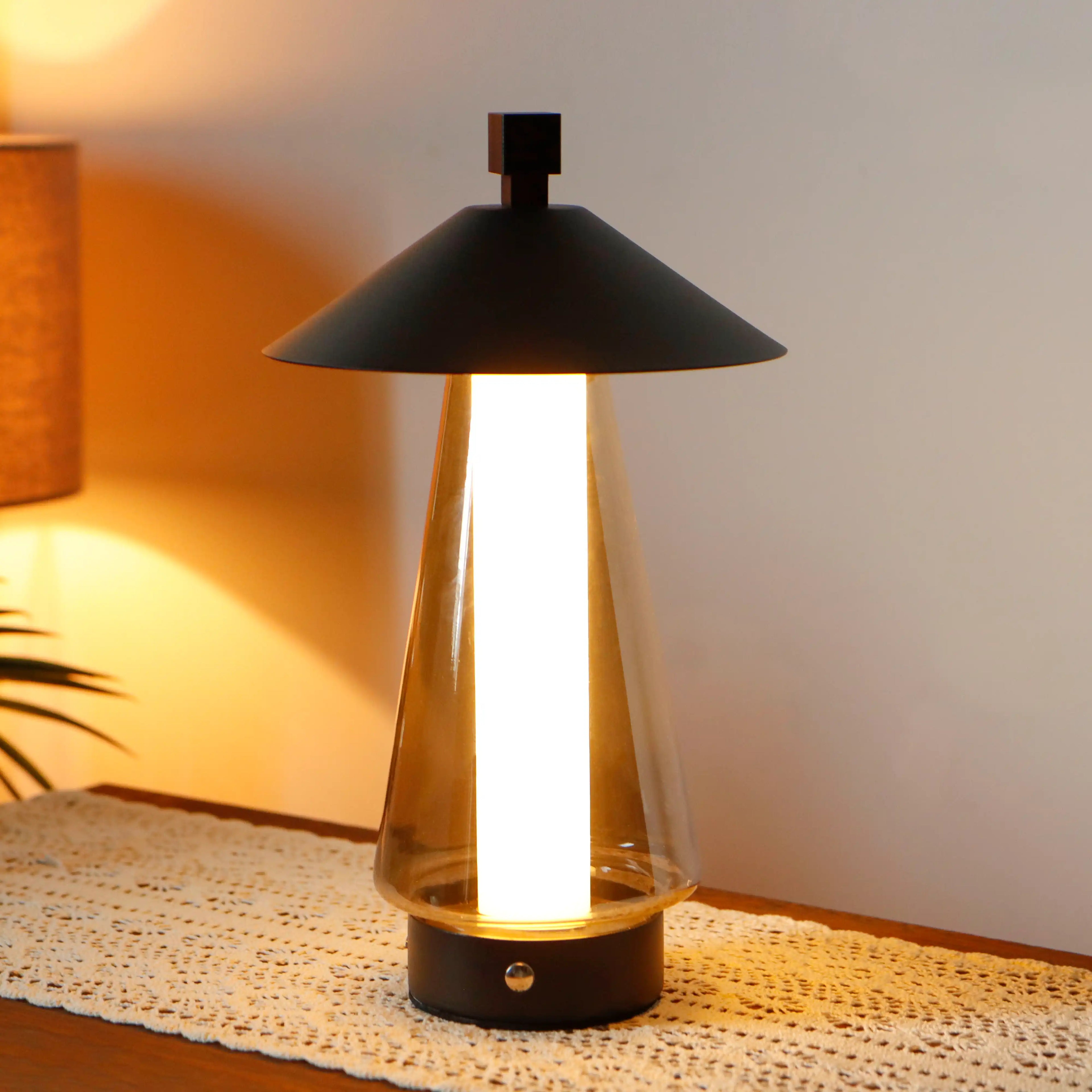 3-Way Dimmable Bedside Lamp 12"H Umbrella-shaped-0