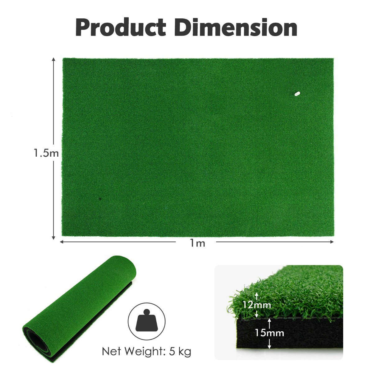 NNECW 1.5 m x 1 m Golf Hitting Mat with Synthetic Turf