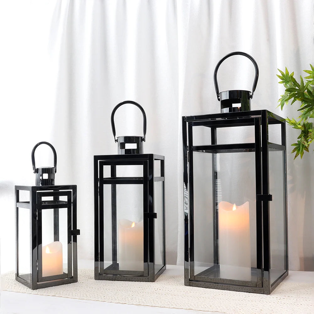  Set of 3 Stainless Steel Lantern (12/15/19'') -Black-4