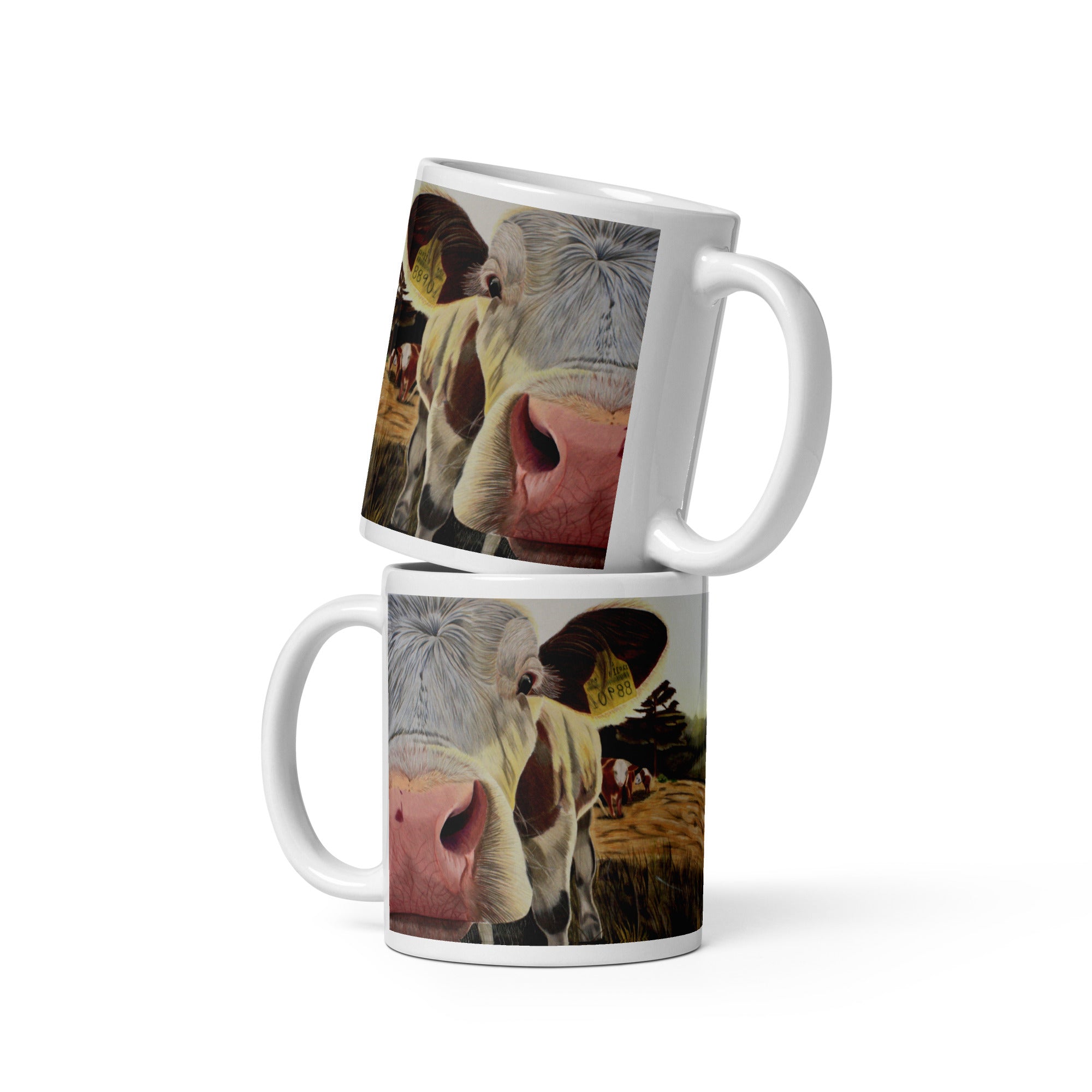 "Just Saying Hi" Cow White glossy mug-4