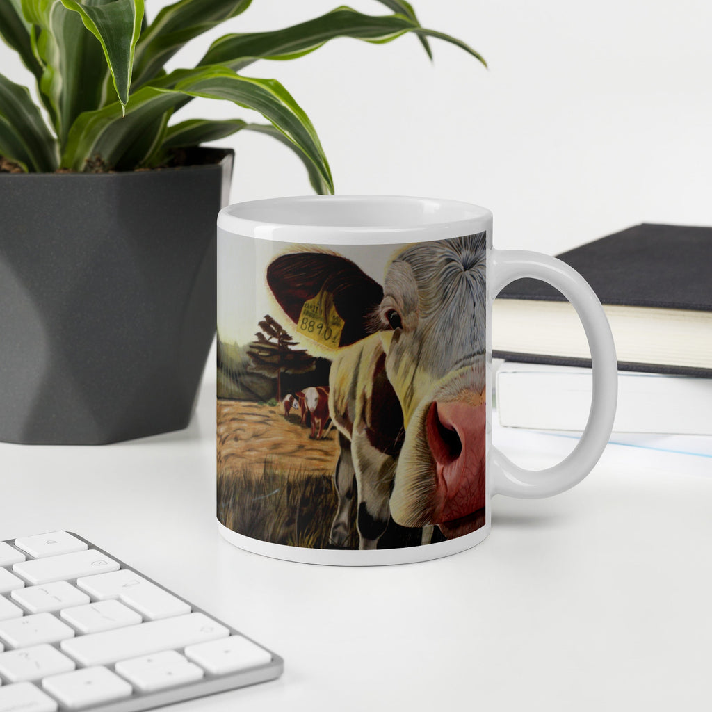 "Just Saying Hi" Cow White glossy mug-3