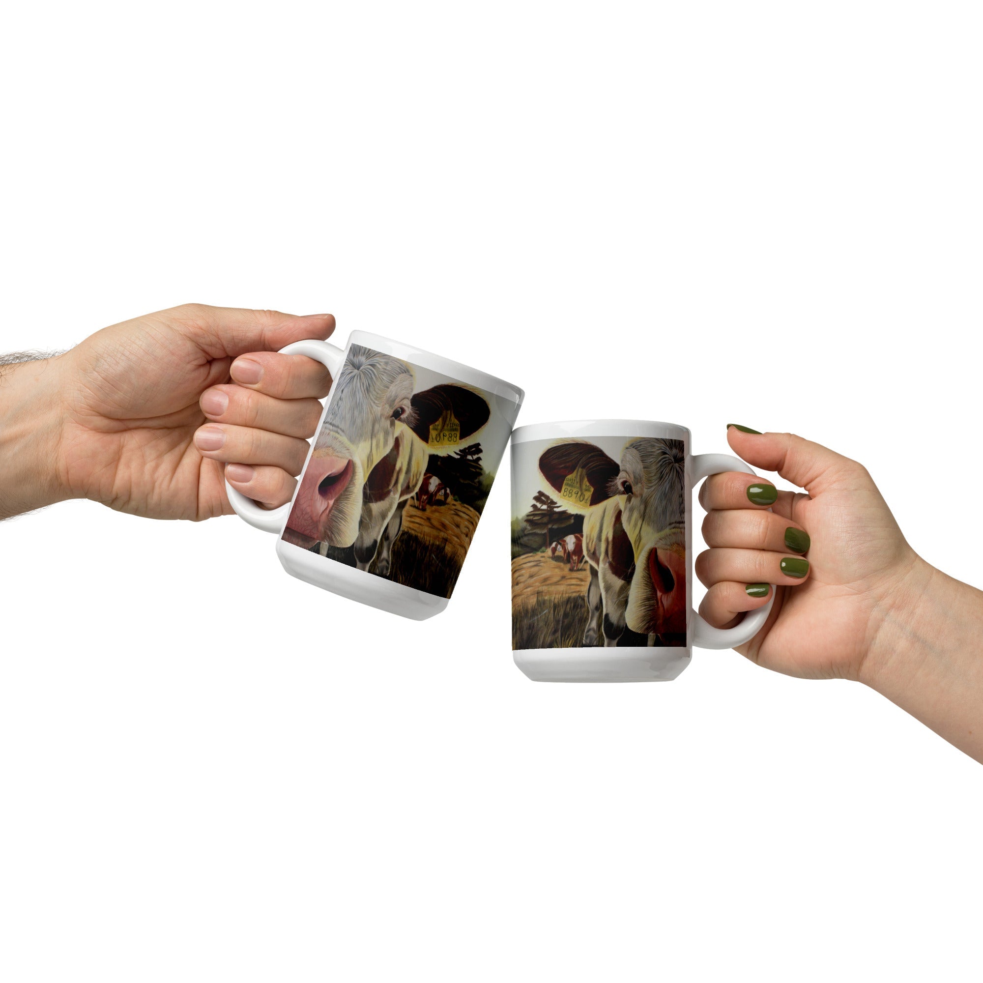 "Just Saying Hi" Cow White glossy mug-1