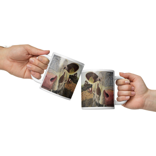 "Just Saying Hi" Cow White glossy mug-0