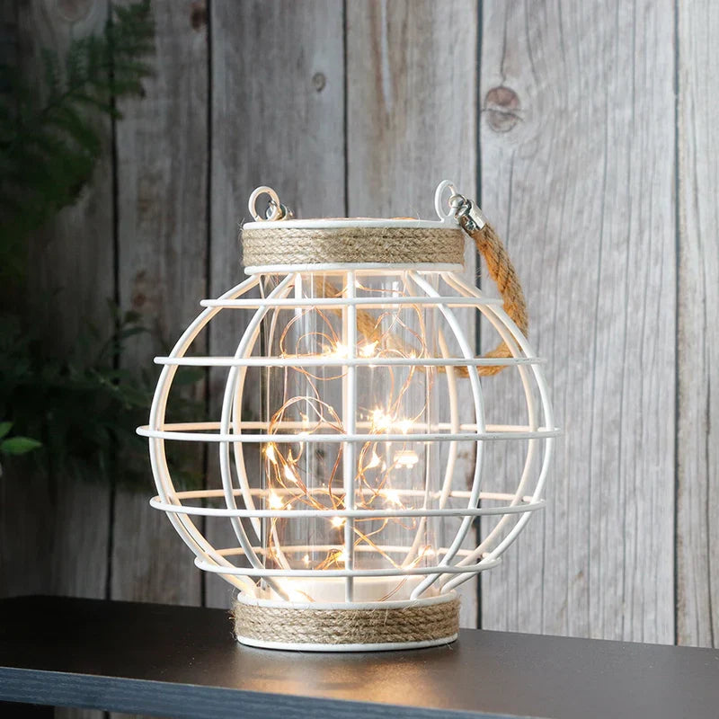 7.3" H Metal Cage LED Lantern Battery Powered Lamp(White)-3