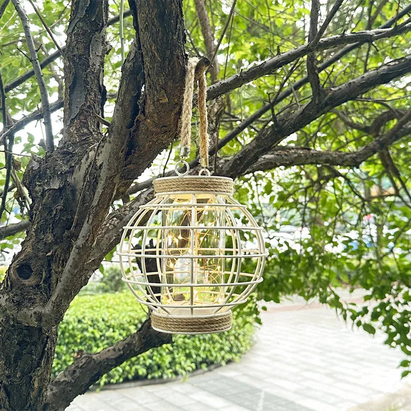 7.3" H Metal Cage LED Lantern Battery Powered Lamp(White)-4