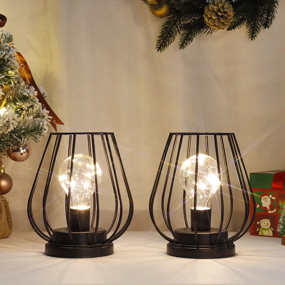 7''Tall  Set of 2 Metal Battery Operated Lamp  (Black)-0