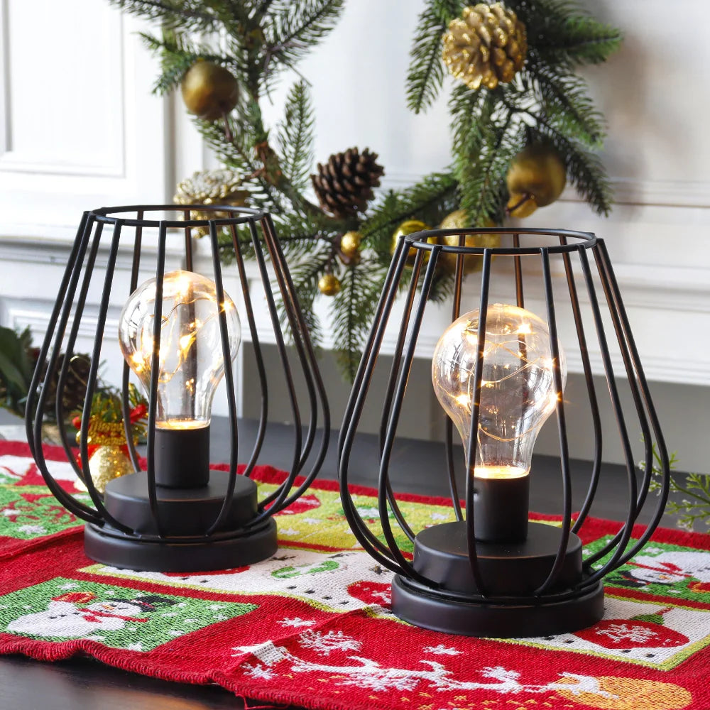 7''Tall  Set of 2 Metal Battery Operated Lamp  (Black)-1