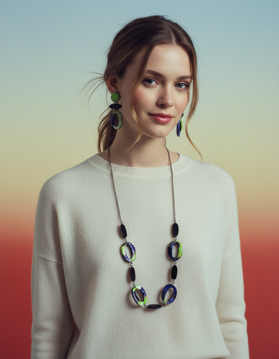 Purple & Neon Green Statement Jewelry Set