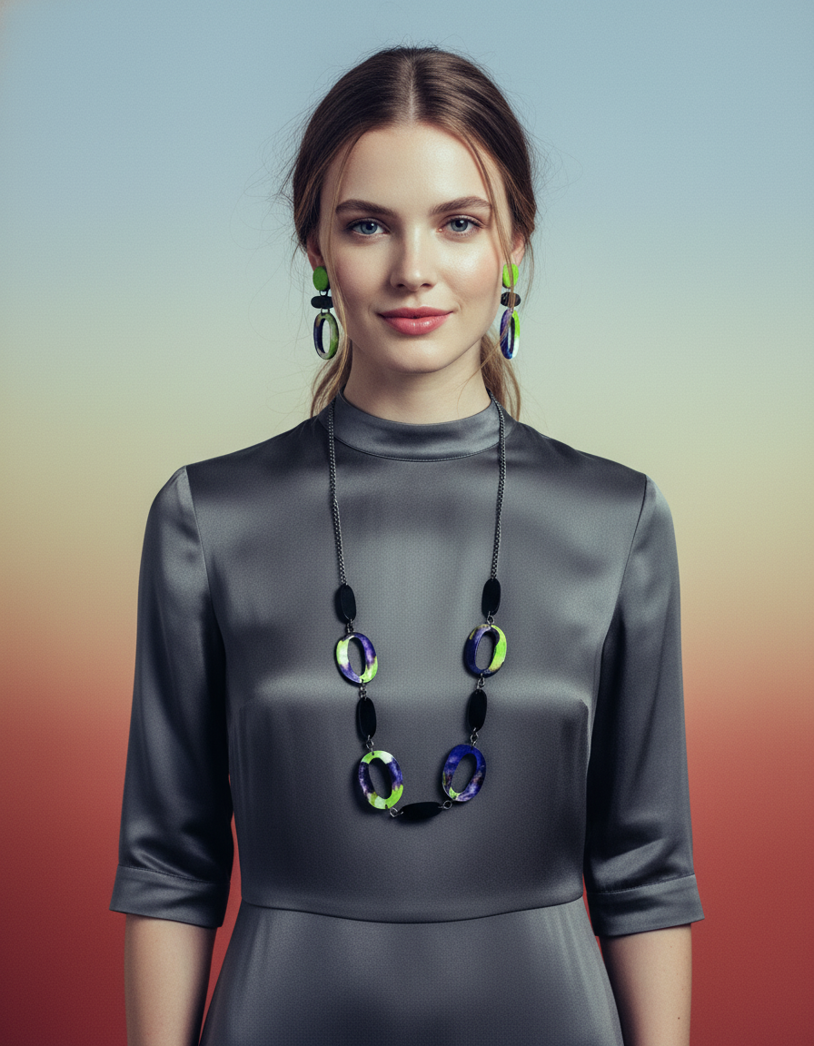 Purple & Neon Green Statement Jewelry Set