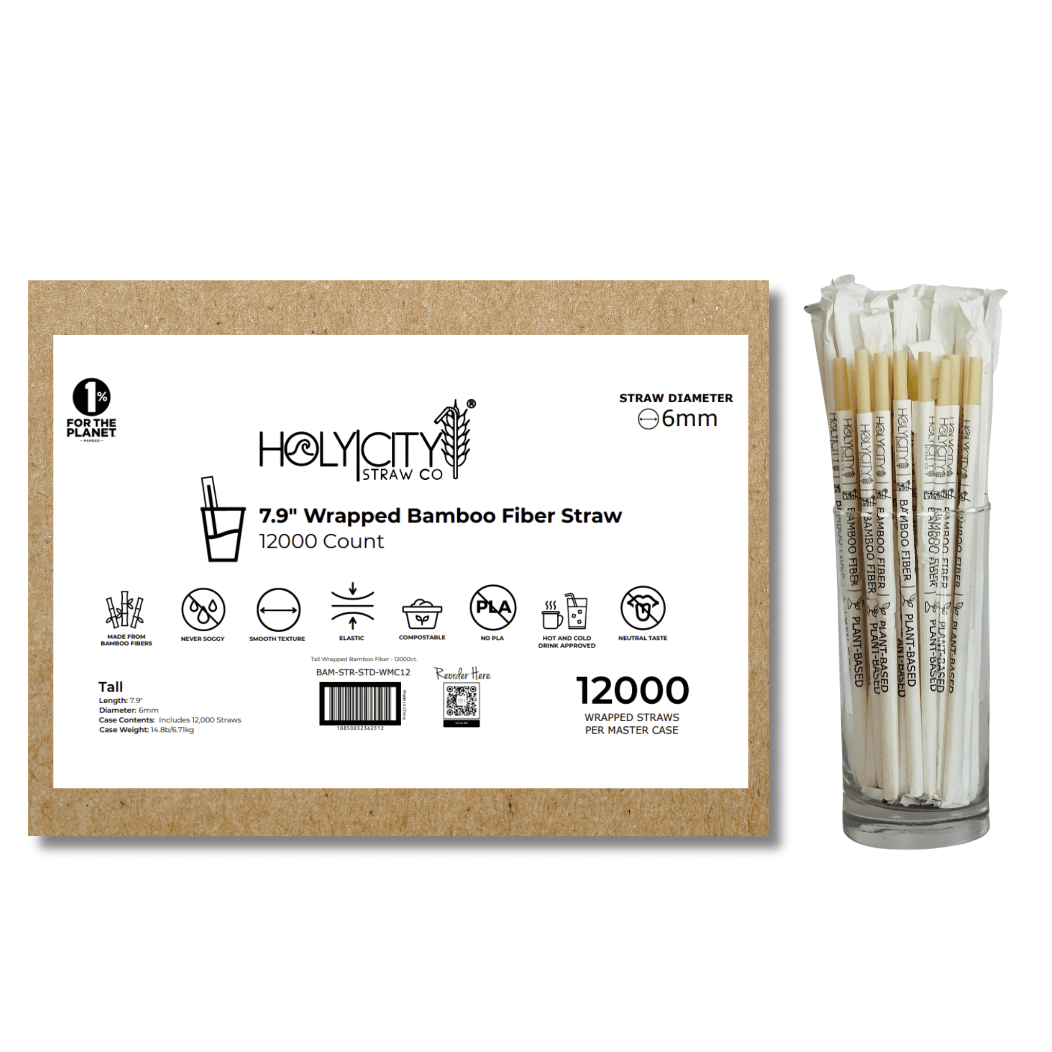 7.9" Wrapped Bamboo Fiber Straw | 6mm-5