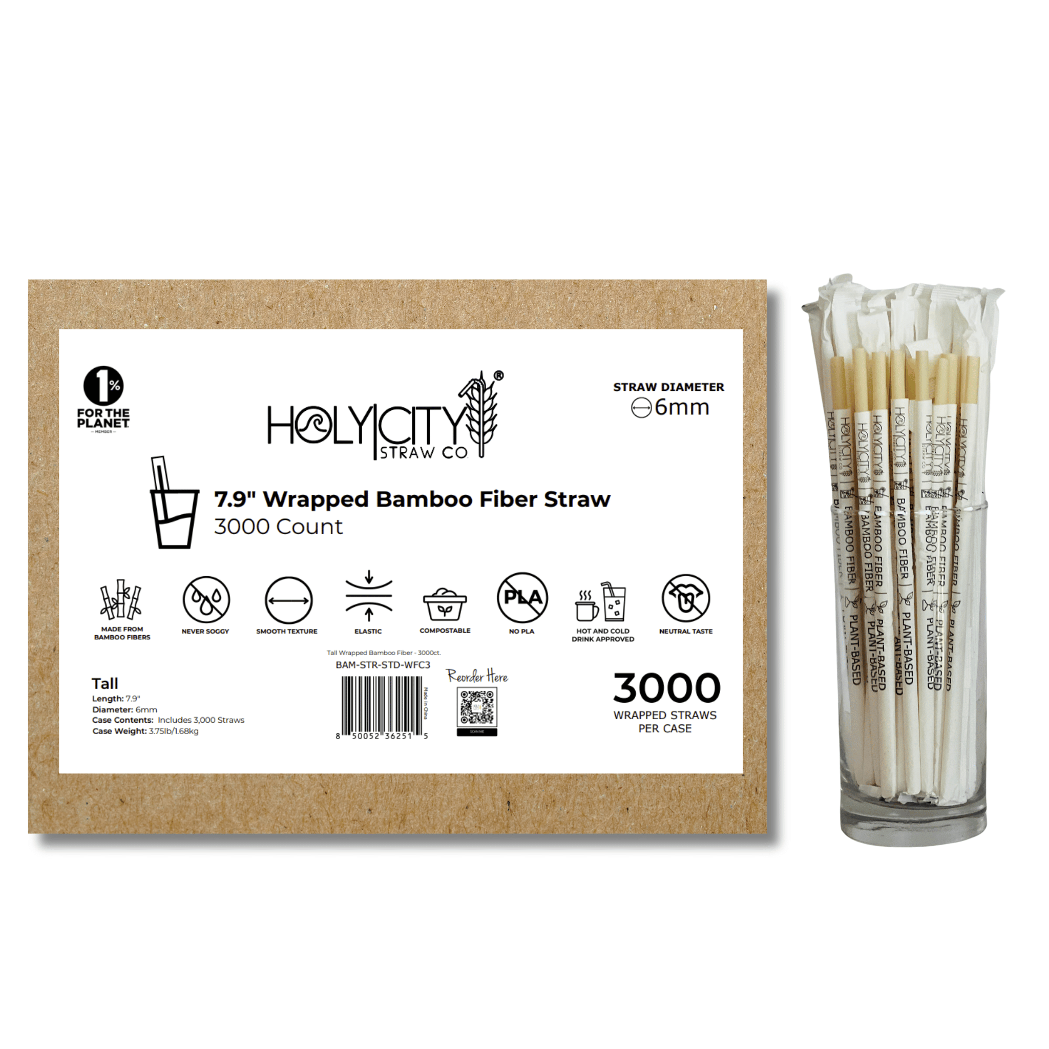 7.9" Wrapped Bamboo Fiber Straw | 6mm-0
